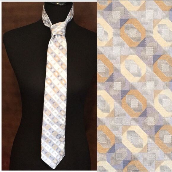 Michael Kors Pattern Tie Light Blue Tan - Picture 5 of 5